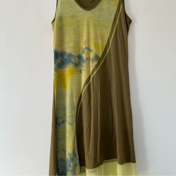 Dolcezza Green Sleeveless Asymmetrical Two Tone Tie-dye Tulle Hem A-Line Dress - Picture 8 of 9